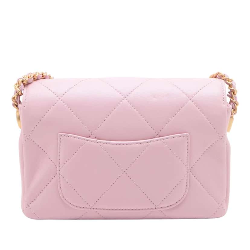 Chanel Mini CC Quilted Lambskin Single Flap Pink Leather Good condition - Back View
