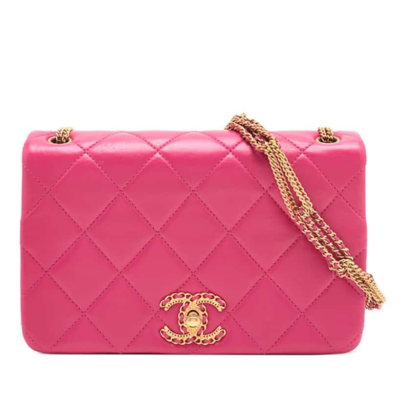 Chanel Small Quilted Lambskin On And On Chain Flap Pink Leather Good condition - Front View