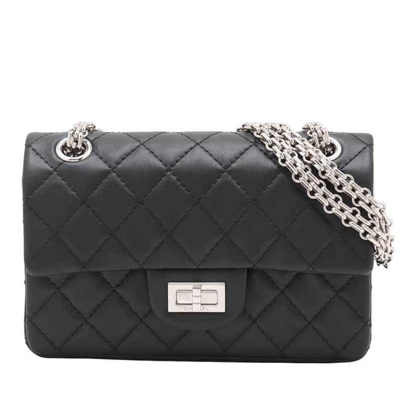 Chanel Mini Reissue 2.55 Quilted Lambskin Single Flap Black Leather Good condition - Front View