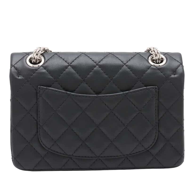 Chanel Mini Reissue 2.55 Quilted Lambskin Single Flap Black Leather Good condition - Back View