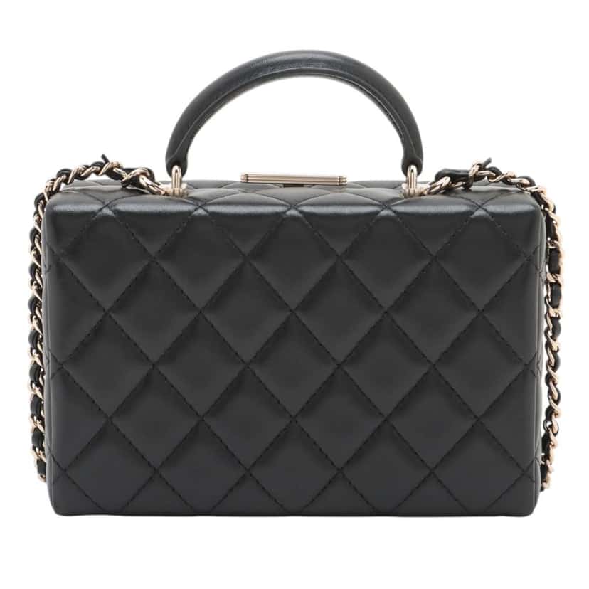 Chanel CC Quilted Lambskin Top Handle Box Bag Black Leather Very good condition - Back View