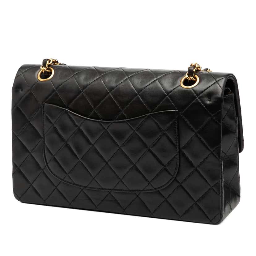 Chanel Medium Classic Lambskin Double Flap Black Leather Good condition - Back View
