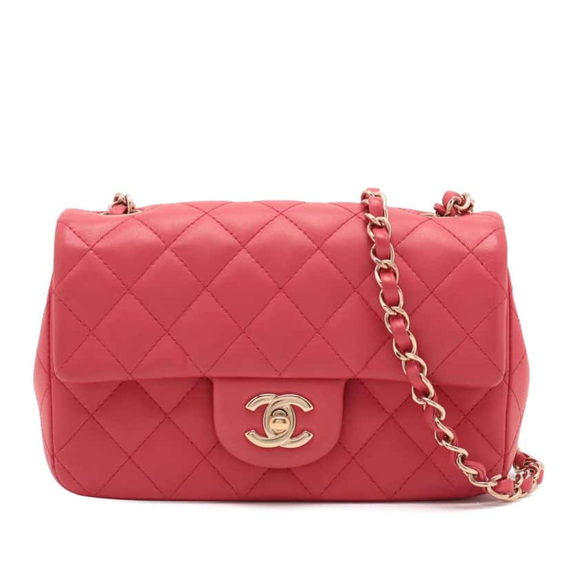 Chanel Mini Rectangular Classic Lambskin Single Flap Pink Leather Good condition - Front View