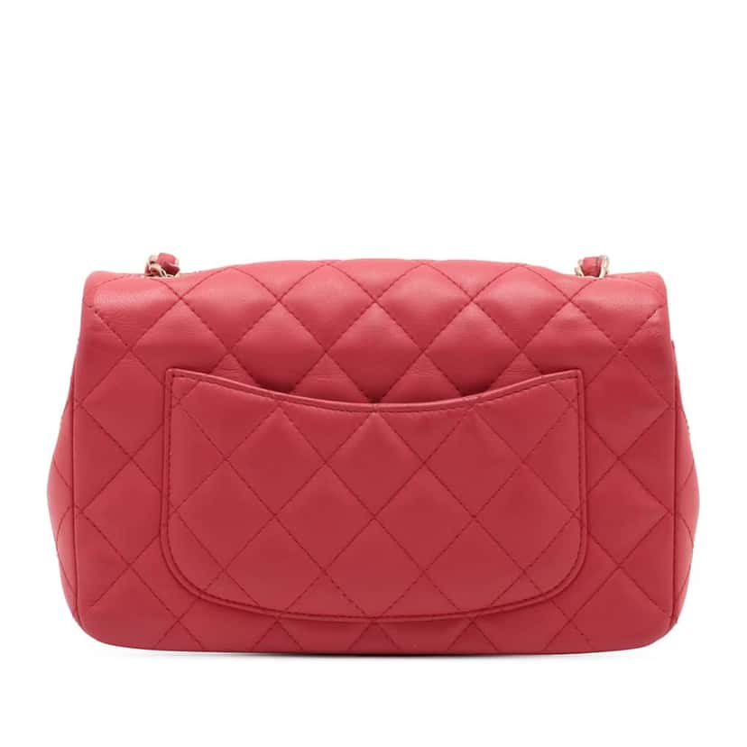 Chanel Mini Rectangular Classic Lambskin Single Flap Pink Leather Good condition - Back View