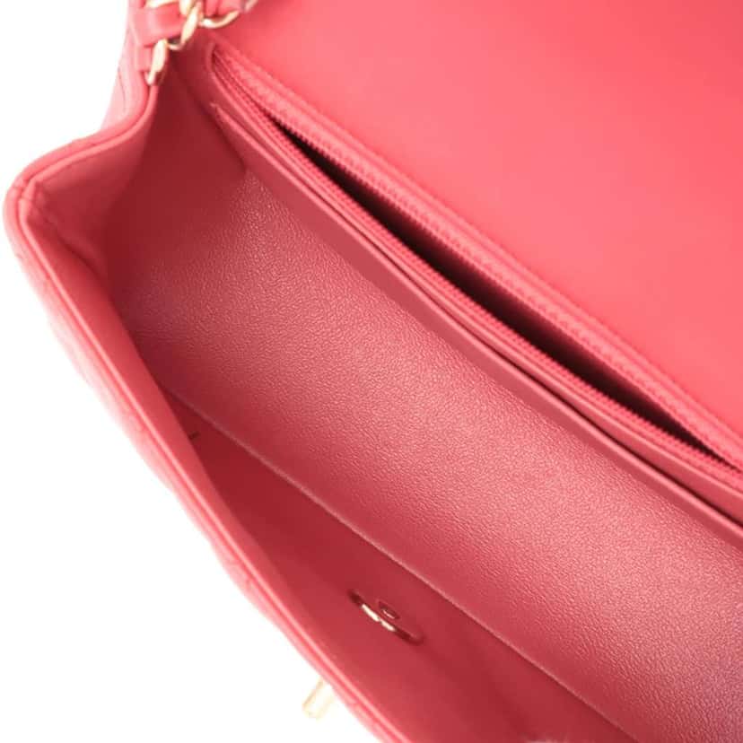 Chanel Mini Rectangular Classic Lambskin Single Flap Pink Leather Good condition - Inside View