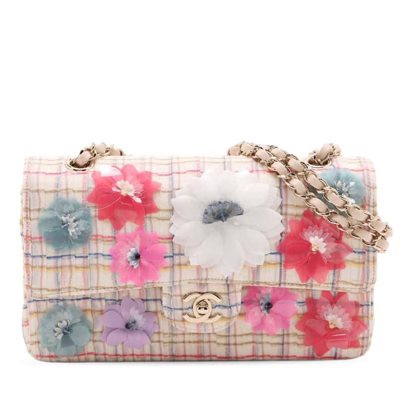 Chanel CC Quilted Cotton and Lambskin Flower Applique Double Flap MultiColor Cotton Good condition - Front View