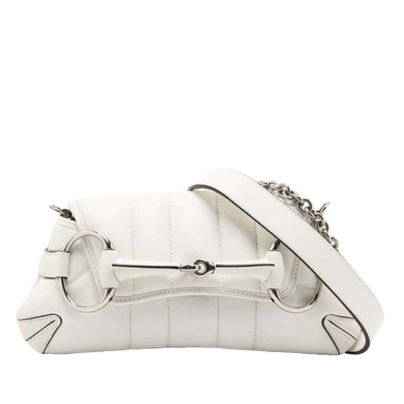 Gucci Small Leather Horsebit Chain Satchel White Leather Good condition - Front View