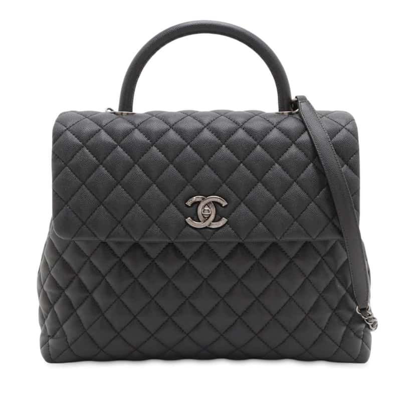 Chanel Large Quilted Caviar Coco Top Handle Bag Black Leather Good condition - Front View