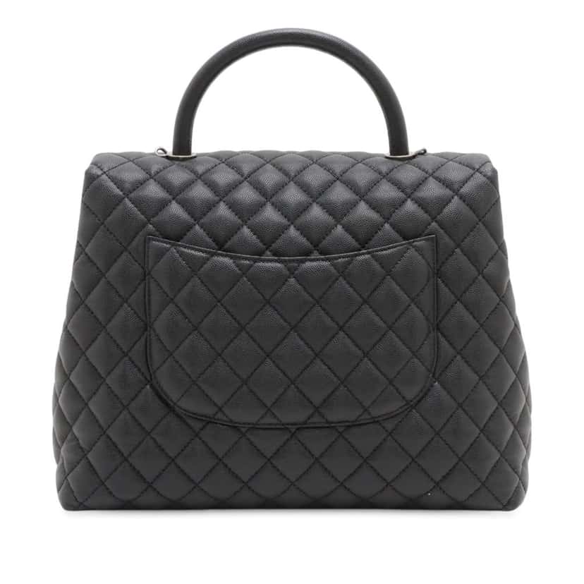 Chanel Large Quilted Caviar Coco Top Handle Bag Black Leather Good condition - Back View