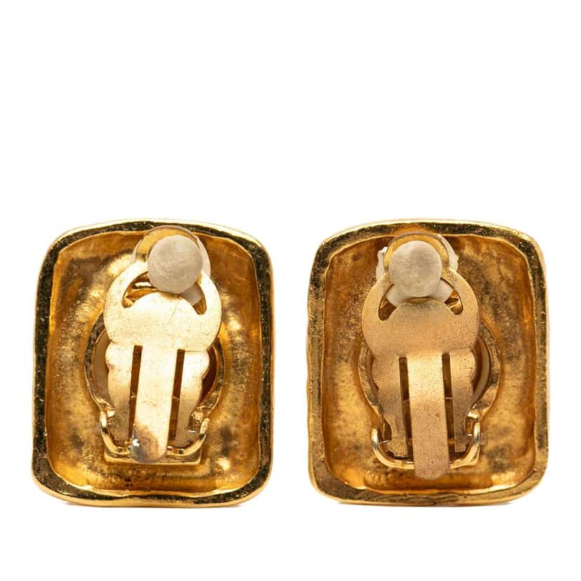 Chanel Gold Plated Faux Pearl Clip on Earrings Gold Metal Very good condition - Back View