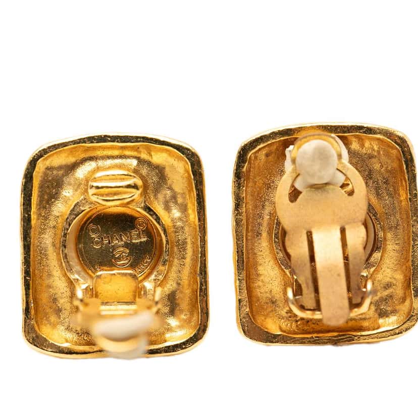 Chanel Gold Plated Faux Pearl Clip on Earrings Gold Metal Very good condition - Inside View