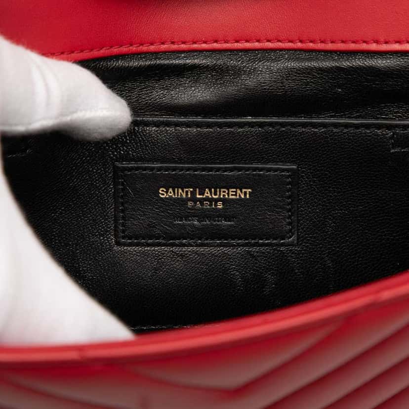 Saint Laurent Small Chevron Calfskin Monogram Envelope Bag Red Leather Very good condition - Box View