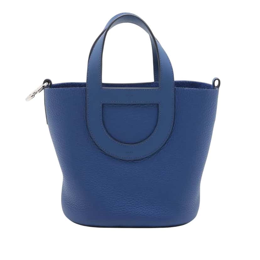 Hermès Clemence and Swift In The Loop 18 Blue Leather Good condition - Back View