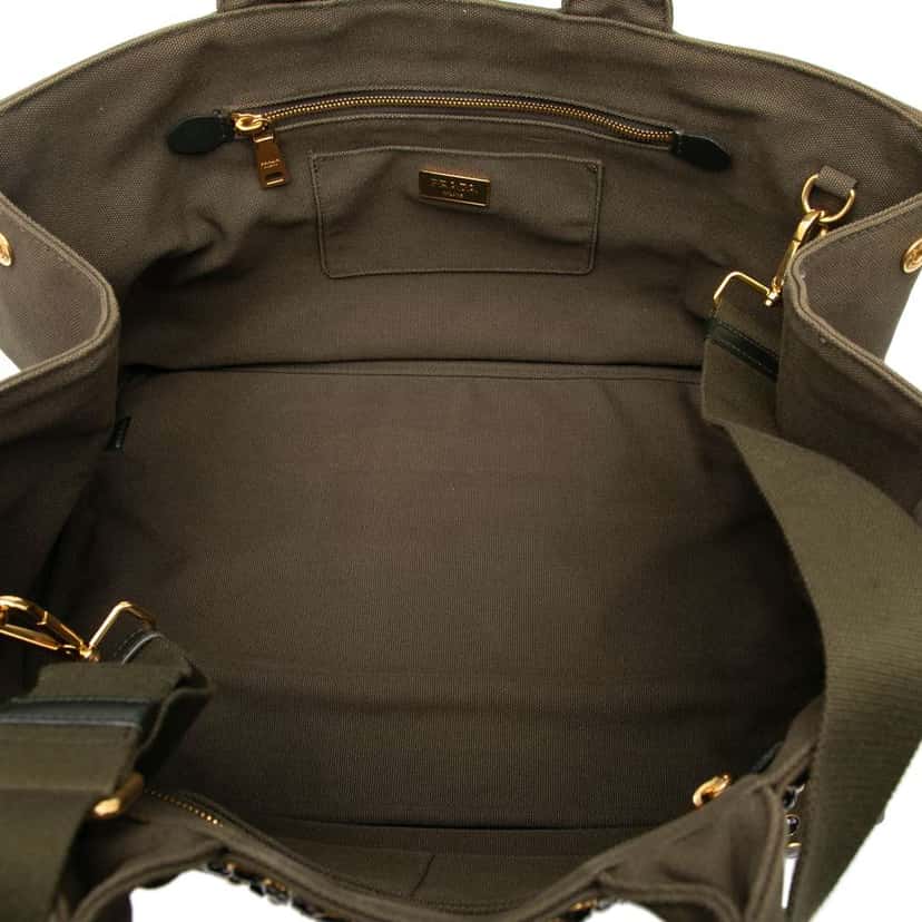 Prada Large Canvas Canapa Bijoux Satchel Green Canvas Good condition - Model View
