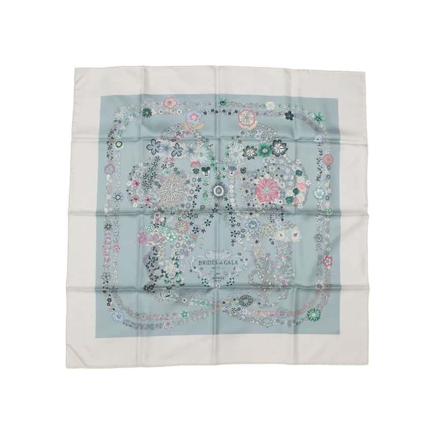 Hermès Brides de Gala en Fleurs Silk Scarf 90 Blue Silk Good condition - Front View