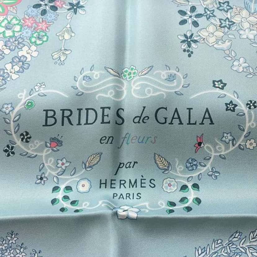 Hermès Brides de Gala en Fleurs Silk Scarf 90 Blue Silk Good condition - Inside View