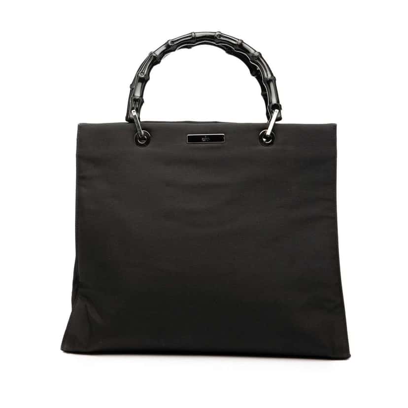 Gucci GG Canvas Bamboo Handbag Black Canvas Good condition - Front View