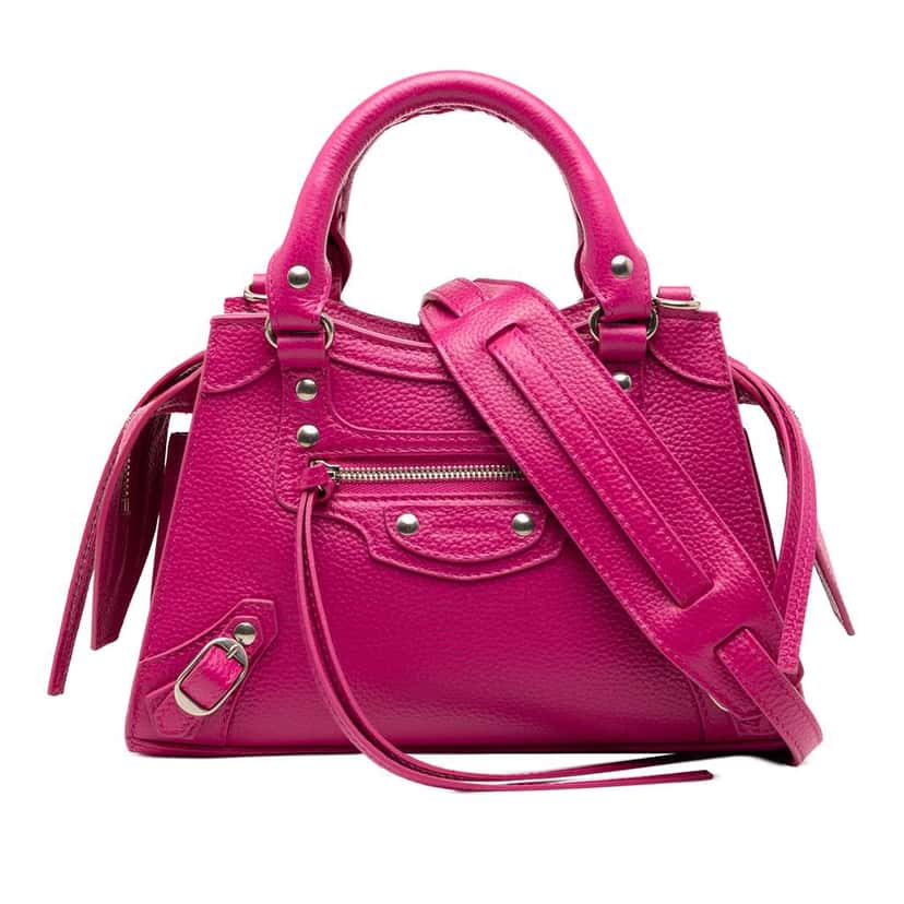 Balenciaga Mini Grained Calfskin Motocross Neo Classic City Satchel Pink Leather Very good condition - Front View