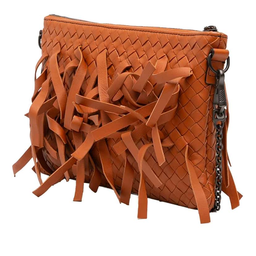 Bottega Veneta Nappa Intrecciato Palio Fringe Chain Crossbody Orange Leather Good condition - Back View