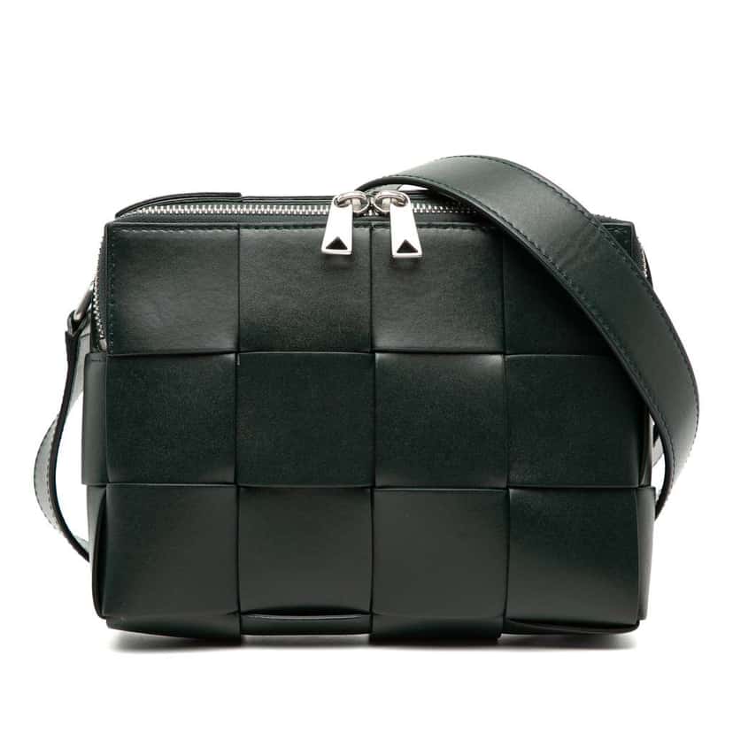 Bottega Veneta Nappa Maxi Intrecciato Cassette Camera Bag Green Leather Good condition - Front View