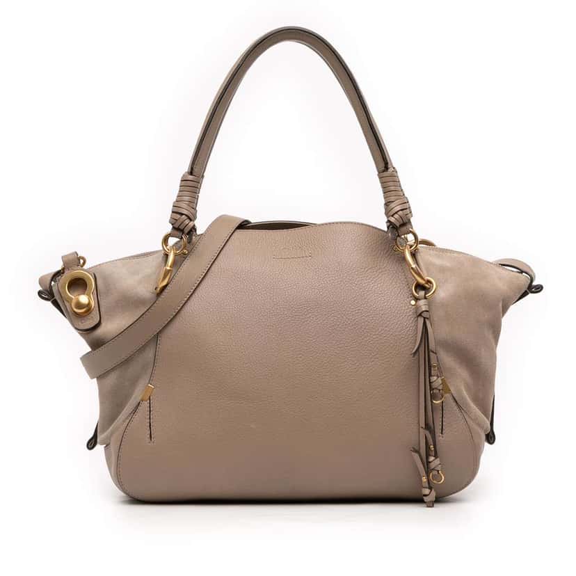 Chloé Medium Calfskin and Suede Owen Satchel Grey Leather Good condition - Front View