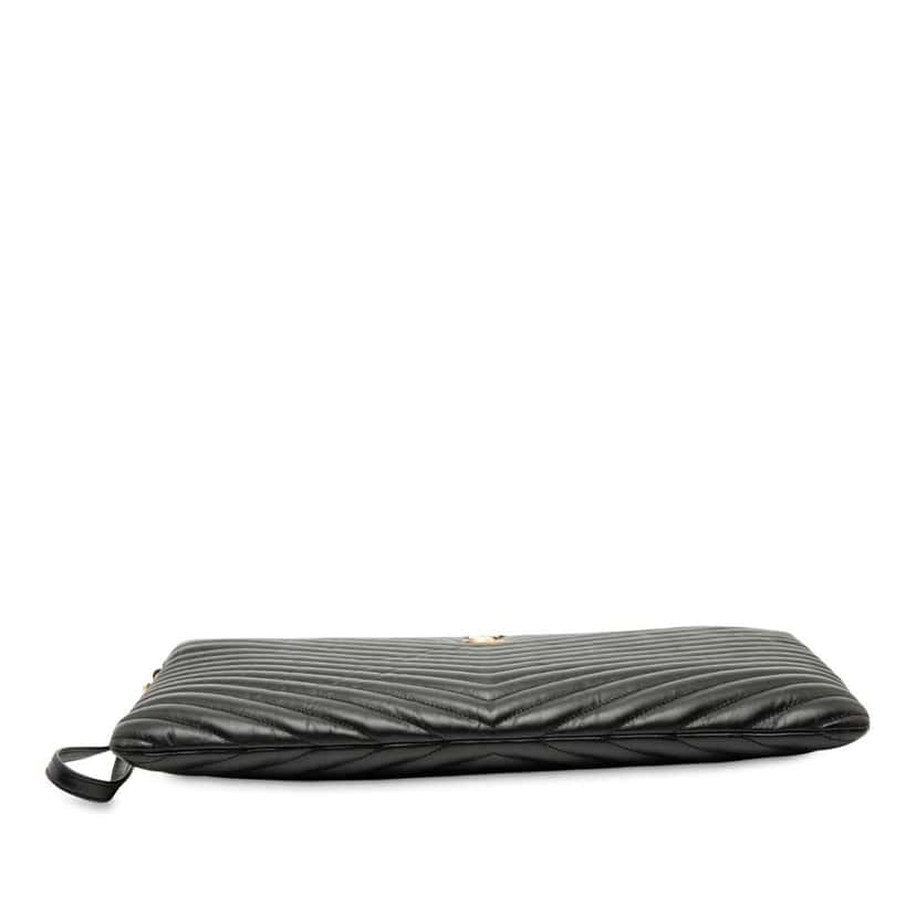 Saint Laurent Quilted Chevron Leather Monogram Document Holder Black Leather Good condition - Inside View