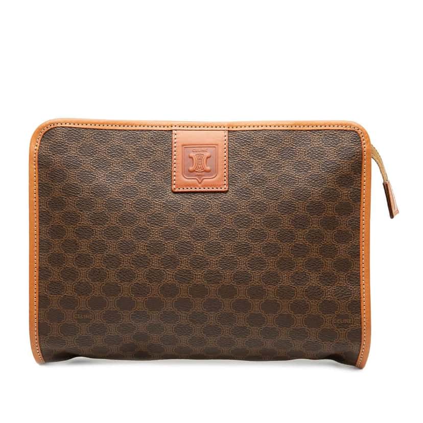 Celine Macadam Coated Canvas Clutch Brown Canvas Very good condition - Front View