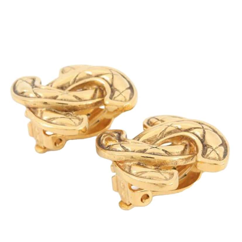 Chanel Gold Plated Quilted CC Clip On Earrings Gold Metal Good condition - Inside View