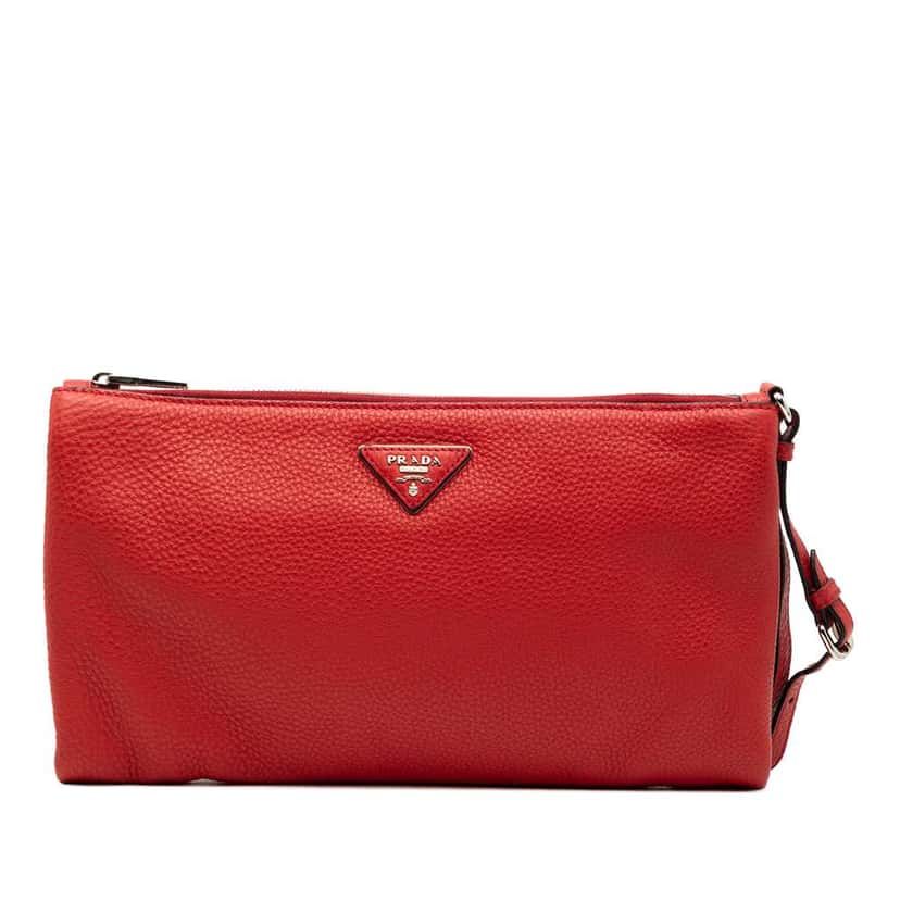 Prada Vitello Daino Clutch Red Leather Good condition - Front View
