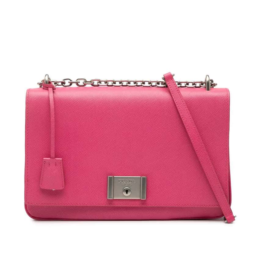 Prada Saffiano Lux Lock Chain Flap Pink Leather Very good condition - Front View