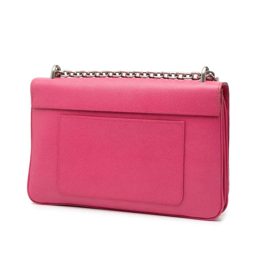 Prada Saffiano Lux Lock Chain Flap Pink Leather Very good condition - Back View