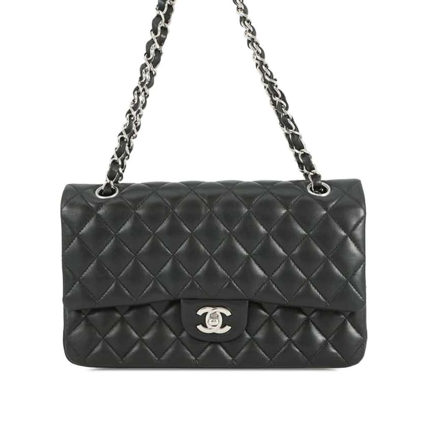 Chanel Medium Classic Lambskin Double Flap Black Leather Good condition - Front View