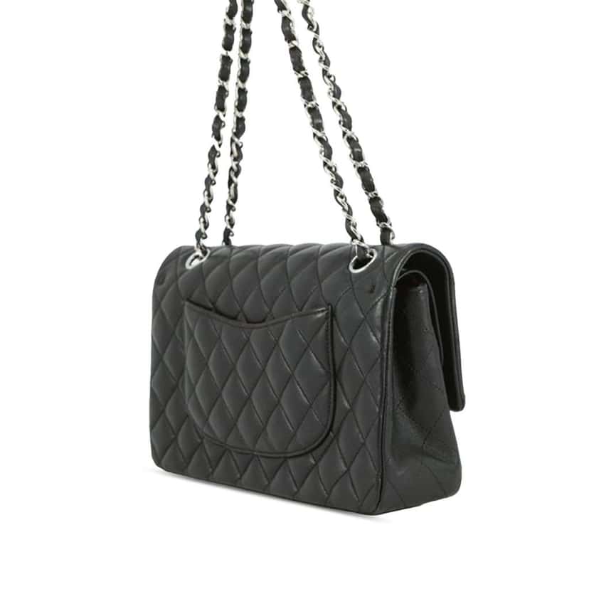Chanel Medium Classic Lambskin Double Flap Black Leather Good condition - Back View