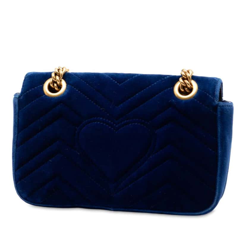 Gucci Small GG Marmont Matelasse Velvet Shoulder Bag Blue Velvet Good condition - Back View