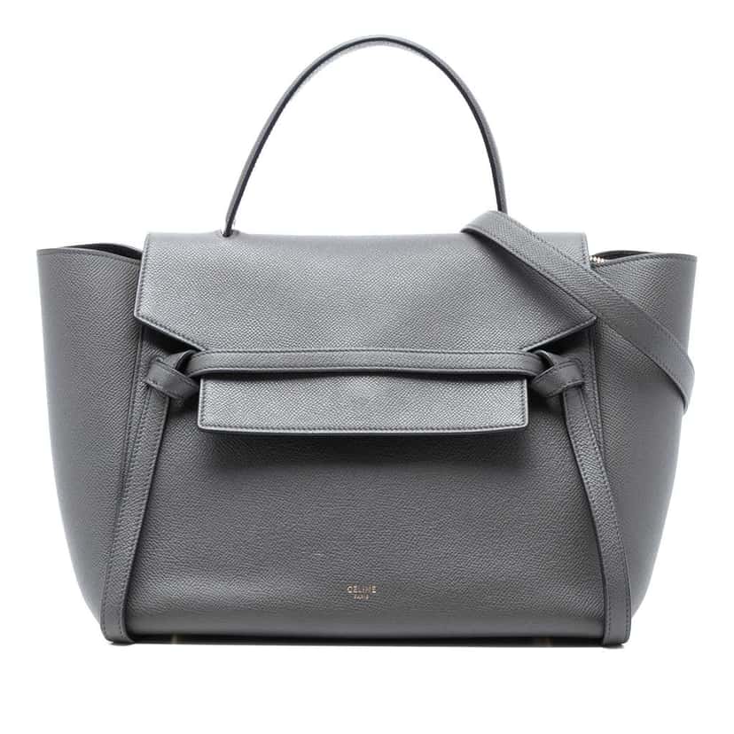 Celine Mini Grained Calfskin Belt Bag Grey Leather Good condition - Front View