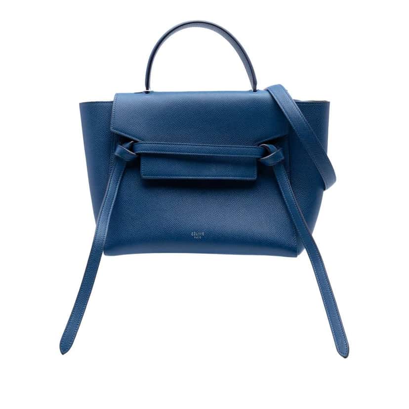 Celine Micro Grained Calfskin Belt Bag Blue Leather Good condition - Front View
