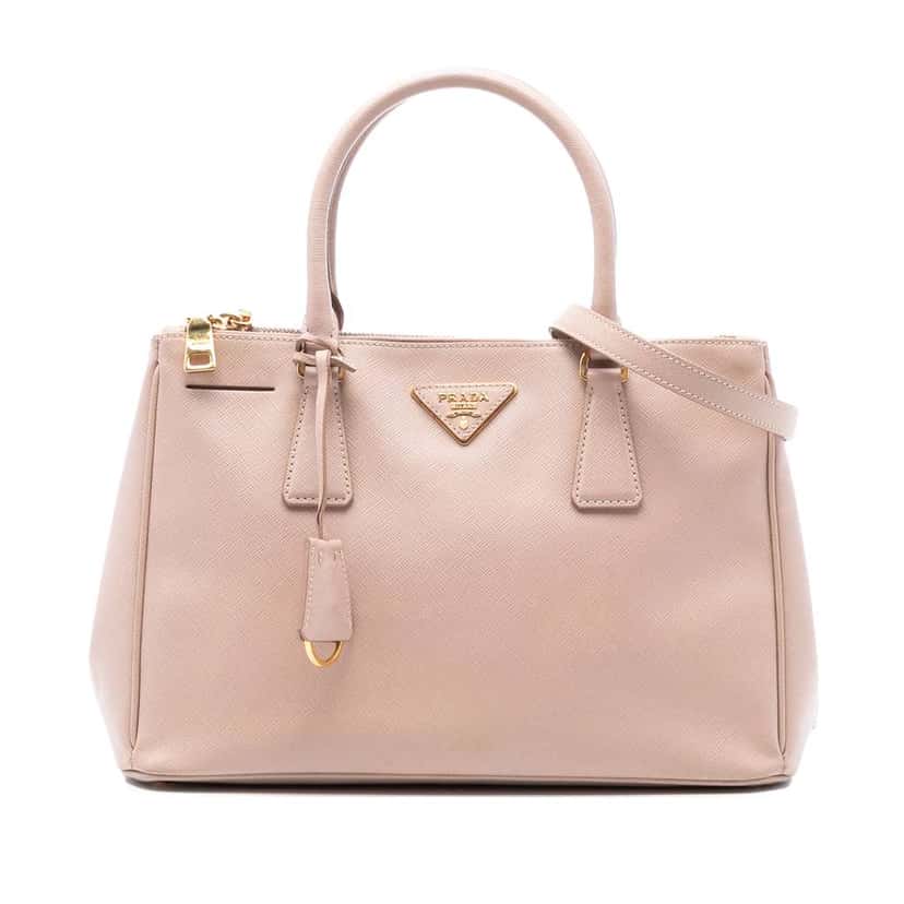 Prada Medium Saffiano Lux Galleria Double Zip Satchel Brown Leather Fair condition - Front View