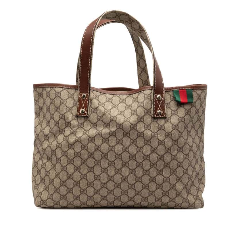 Gucci Medium GG Supreme Web Loop Tote Brown Canvas Good condition - Front View