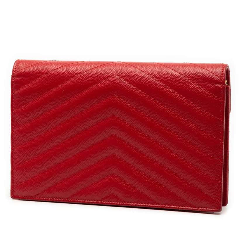 Saint Laurent Grain De Poudre Matelasse Chevron Monogram Chain Wallet Red Leather Good condition - Back View