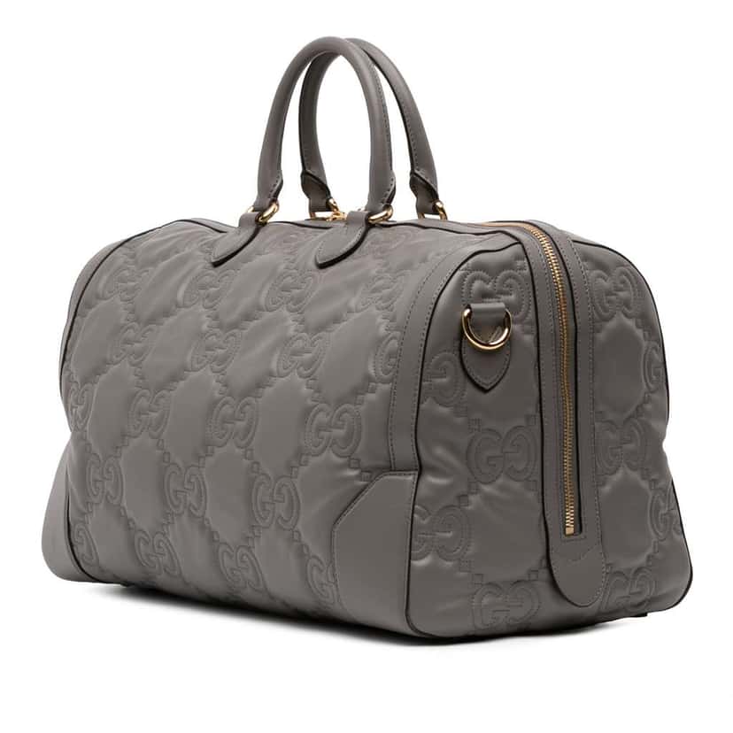 Gucci Medium GG Matelasse Leather Duffle Bag Grey Leather Good condition - Back View