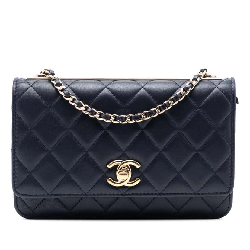 Chanel Lambskin Trendy CC Wallet On Chain Blue Leather Good condition - Front View