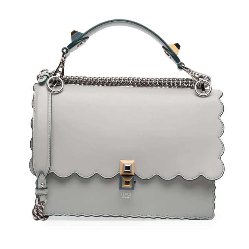 Fendi Medium Scalloped Leather Studded Kan I Satchel Grey Leather Good condition - Front View