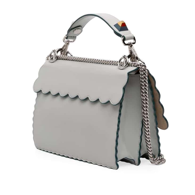 Fendi Medium Scalloped Leather Studded Kan I Satchel Grey Leather Good condition - Back View