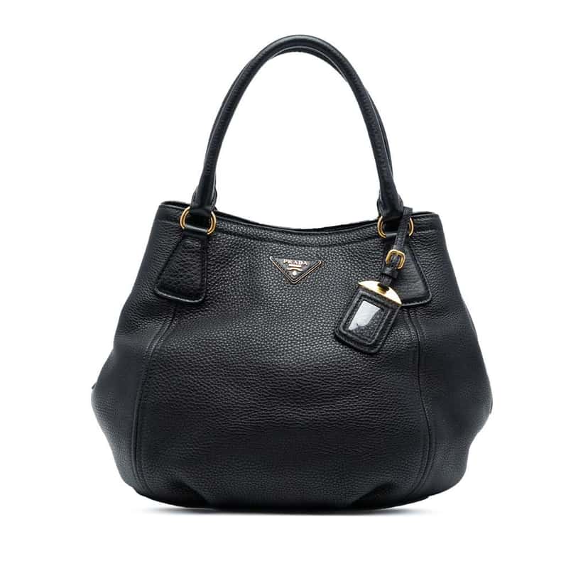 Prada Vitello Daino Open Convertible Tote Black Leather Good condition - Front View