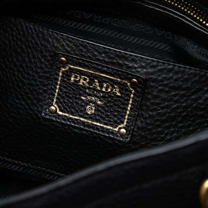 Prada Vitello Daino Open Convertible Tote Black Leather Good condition - Box View