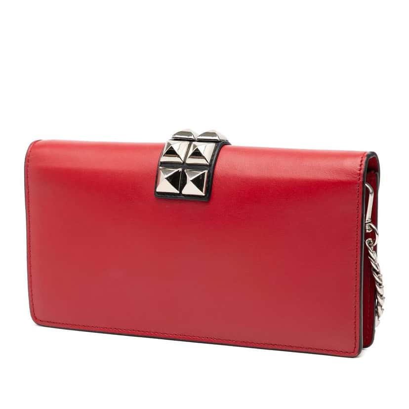 Prada City Calfskin Studded Elektra Clutch with Chain Red Leather Very good condition - Back View