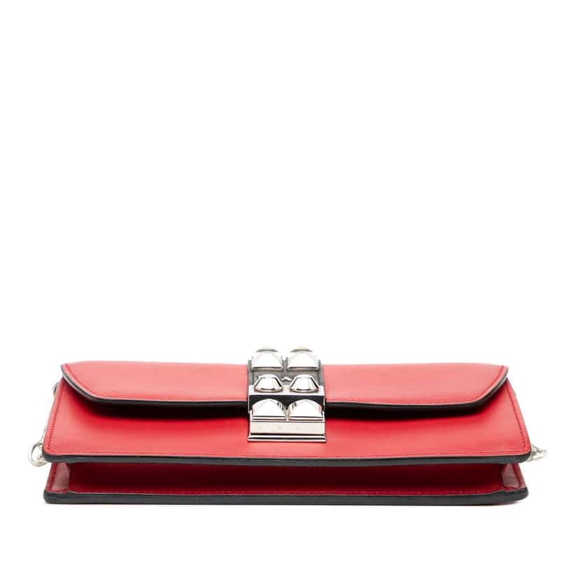 Prada City Calfskin Studded Elektra Clutch with Chain Red Leather Very good condition - Inside View