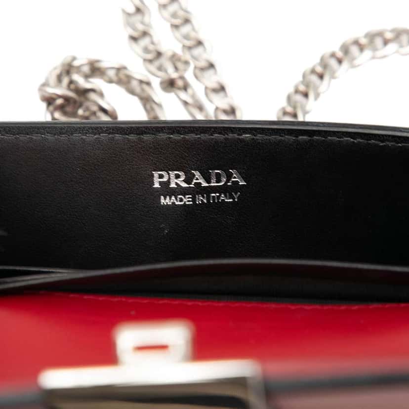 Prada City Calfskin Studded Elektra Clutch with Chain Red Leather Very good condition - Box View