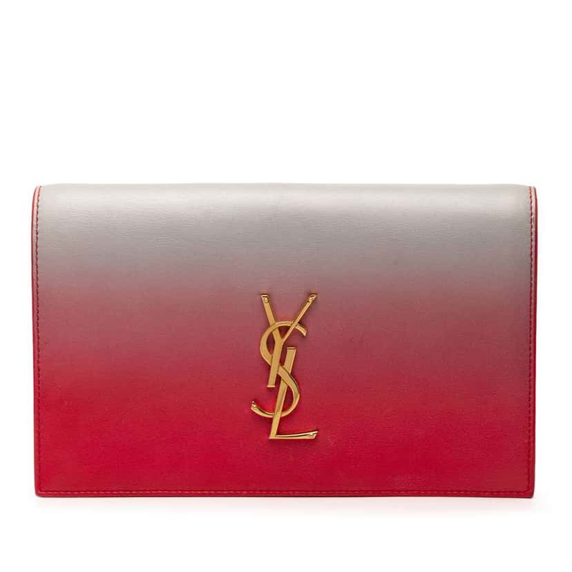 Saint Laurent Smooth Ombre Calfskin Monogram Kate Clutch Red Leather Good condition - Front View