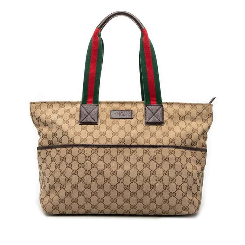 Gucci GG Canvas Web Tote Brown Canvas Very good condition - Front View